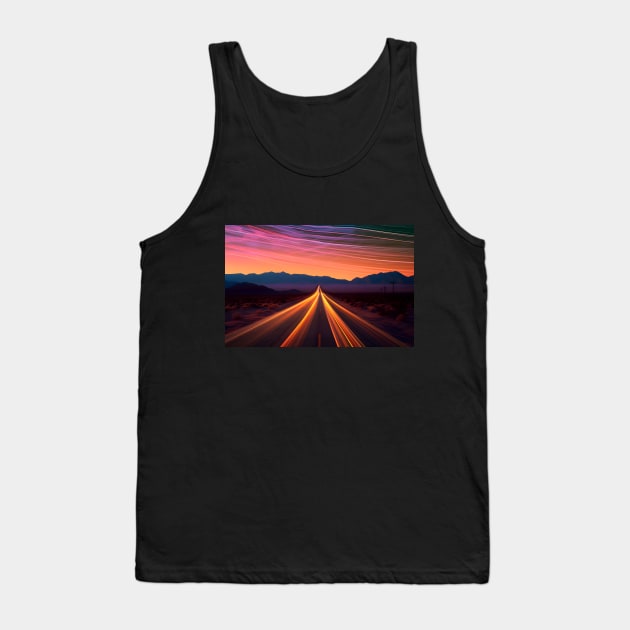 Desert Highway to Infinity Under Vibrant Twilight Skies Tank Top by AIHRGDesign